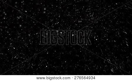Snowfall On A Black Background , Deep Space Stellar Background. Black Universe. Cold Nebula.
