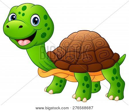 Smiling Cute And Adorable Little Turtle Cartoon Standing