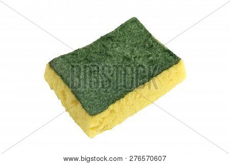 Sponge, Old Sponge Wash, Dish Washing Sponge, Fiber Absorbent Yellow Sponges Cleaning Isolated On Wh