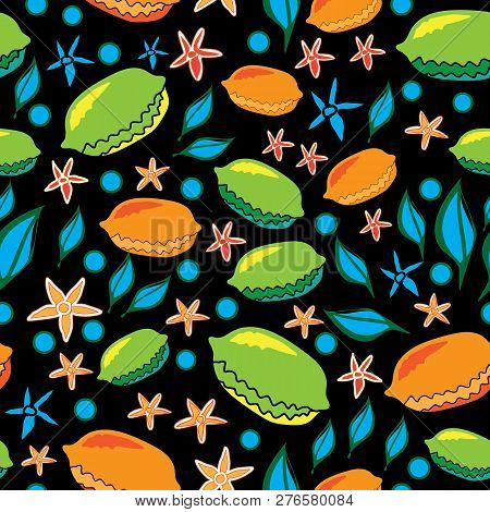 Moden Lemons-fruit Delight Seamless Repeat Pattern Illustration. A Pattern Of Modern Lemon Shapes An