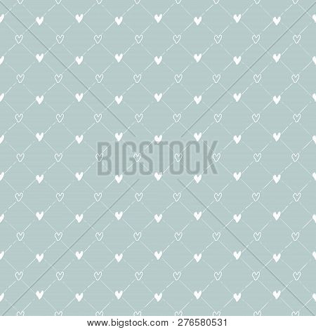 Vector Seamless Pattern. Inspired By Memphis Design. Simply Trendy Texture With Hand Drawn Hearts An