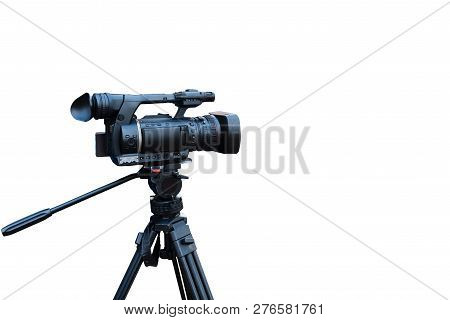 Professional Video Camera Isolated On White With Clipping Path