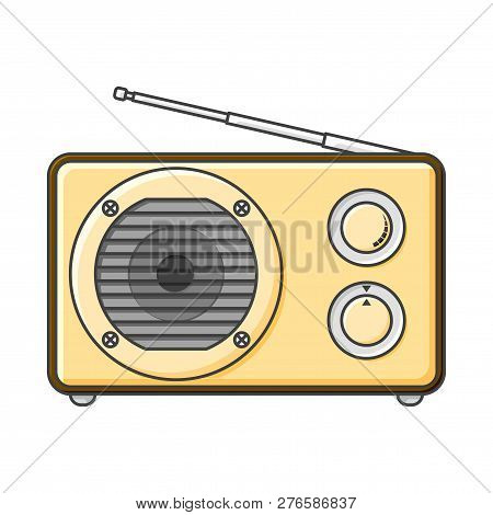 Analog Radio Icon With A Large Speaker And Signal And Sound Adjustment Knobs. Vector Illustration On