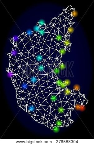 Mesh Vector Map Of Karnataka State With Glare Effect. Light Spots Have Bright Spectrum Colors. Abstr