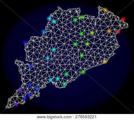 Mesh Vector Map Of Odisha State With Glare Effect. Light Spots Have Bright Rainbow Colors. Abstract 