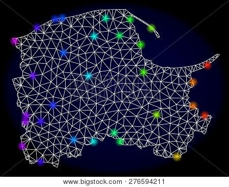 Mesh Vector Map Of Pomerania Province With Glare Effect. Light Spots Have Bright Rainbow Colors. Abs