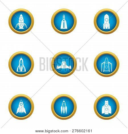 Rocket Projectile Icons Set. Flat Set Of 9 Rocket Projectile Icons For Web Isolated On White Backgro