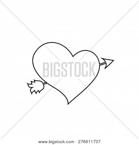 Black Outline Heart Pierced With Arrow Sketch Illustration. Element Of Marriage Icon For Mobile And 