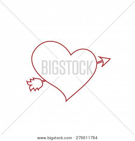 Red Outline Heart Pierced With Arrow Sketch Illustration. Element Of Colored Wedding Icon For Mobile