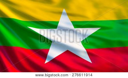 Myanmar Flag. Waving Flag Of Myanmar 3d Illustration. Naypyidaw