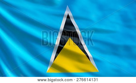 Saint Lucia Flag. Waving Flag Of Saint Lucia 3d Illustration. Castries
