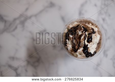 Chocolate Sauce And Whipped Cream On Top Iced Drink