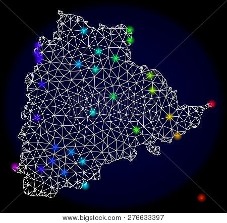 Mesh Vector Map Of Telangana State With Glare Effect. Light Spots Have Bright Rainbow Colors. Abstra