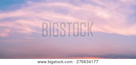 Dramatic Pink Sky And Clouds Abstract Background. Art Picture Of Pink Clouds Texture. Beautiful Suns