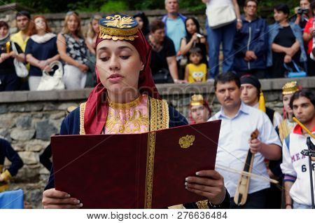 SUMELA MONASTERY, TRABZON, TURKEY - AUGUST 15, 2008: Greek diaspora during the celebration of Dormition of the Mother of God. The Greeks were expelled from Turkey in 1923