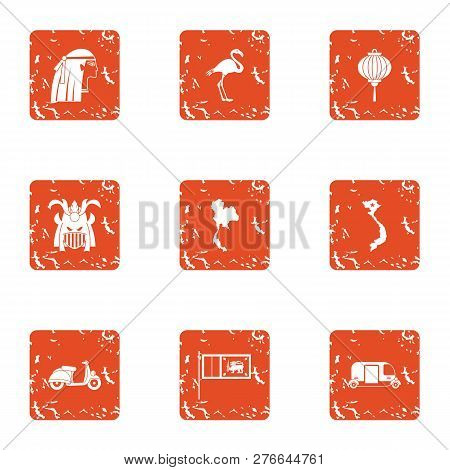 Respite Icons Set. Grunge Set Of 9 Respite Icons For Web Isolated On White Background