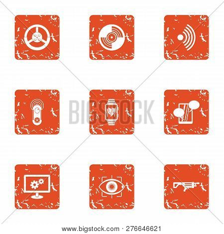 Operative Intervention Icons Set. Grunge Set Of 9 Operative Intervention Icons For Web Isolated On W