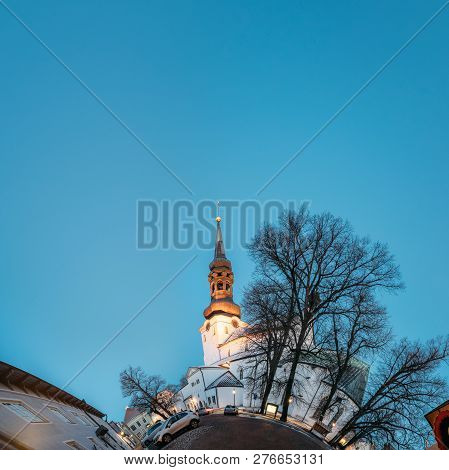 Tallinn, Estonia. Funny Panorama Like Little Planet Of Famous Landmark Cathedral Of Saint Mary The V