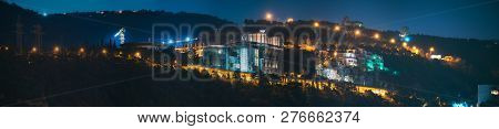Tbilisi, Georgia. Night View Of Complex Of Buildings, Residence In Sololaki Ridge Owned By The Georg