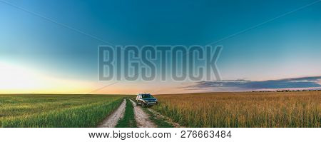 Gomel, Belarus - June 24, 2018: Renault Duster Or Dacia Duster Suv In Summer Wheat Field Countryside
