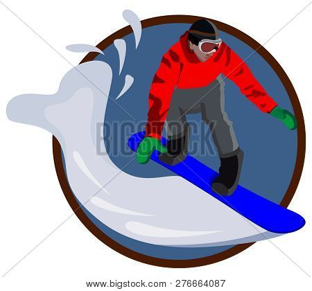 Icon, Snowboarder On Snowboard, Winter Sports, Vector Isolated On White Background