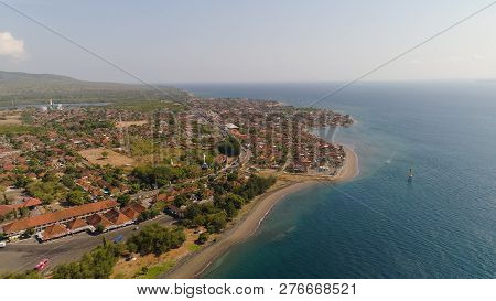 Aerial View Coastal Port City Gilimanuk Place Where Ferry Port For Departure From Bali To The Island