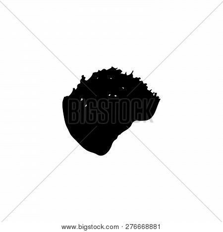 Ebony Ink Blob. Black Blotch On White Background. Ink Splatter With Droppings. Black Paint Spilled D