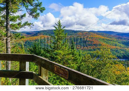 View Of La Pimbina Valley With Fall Foliage Colors In Mont Tremblant National Park, Quebec, Canada