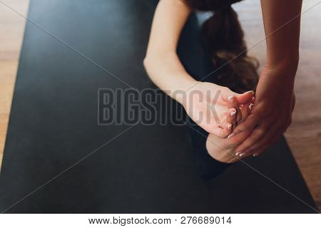 Young Woman Practicing Yoga, Stretching In Variation Of Reverse Table Top Exercise, Bridge Pose, Wor