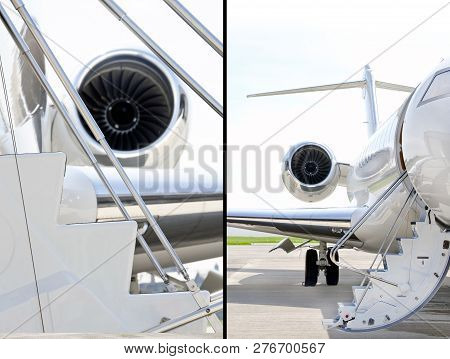 Stairs With Jet Engine On A Private Airplane - Bombardier