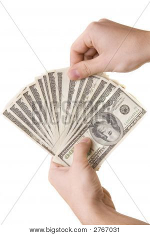 Mannenhand en Amerikaanse Dollars geïsoleerd op wit