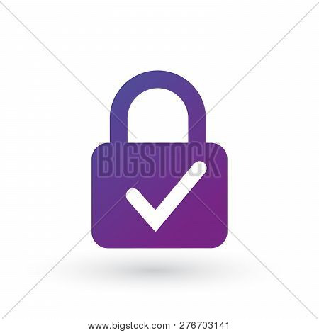 Lock And Check Mark Icon Isolated On White Background. Security Check Lock Sign. Vector Illustration