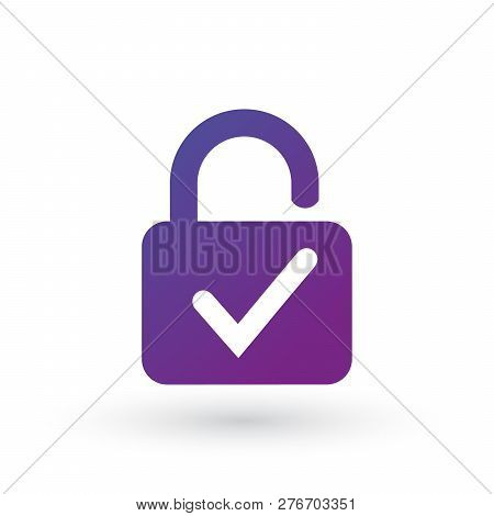 Open Lock And Check Mark Icon Isolated On White Background. Security Check Lock Sign. Vector Illustr