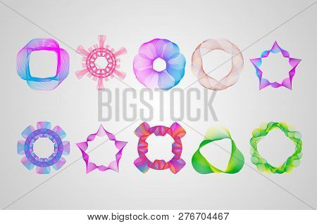 Bright Gradient Frame Set. Neon Stylized Guilloche Element.