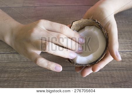 Coconut Cream Hand Care, Natural Cosmetics. Hand Care. Beauty And Spa Concept.