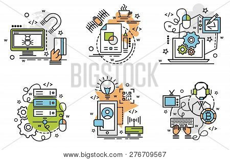 Set Of Outline Icons Of Digitilization.
Colorful Icons For Website, Mobile, App Design And Print.