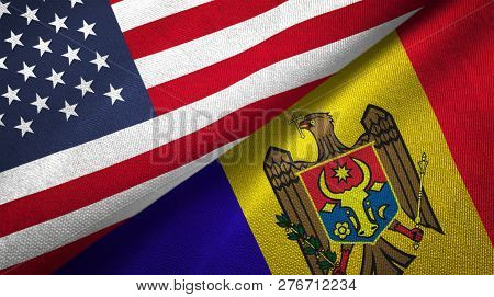 Moldova And United States Two Flags Textile Cloth Fabric Texture