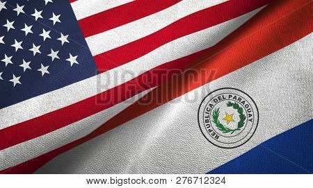 Paraguay And United States Two Flags Textile Cloth Fabric Texture