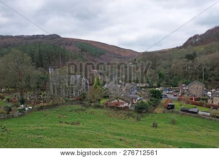 The Village Of Cragg Vale In Calderdale West Yorkshire Showing The Church And Houses Between High Pe