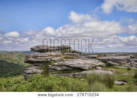 Combestone Tor In Summer Dartmoor Devon Uk