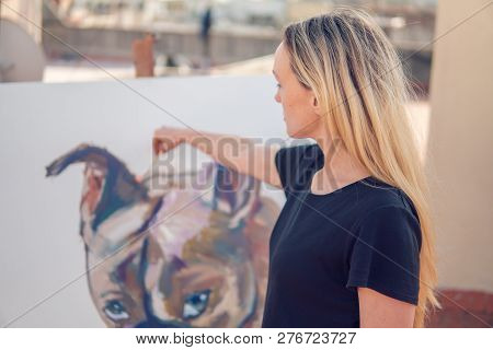 Young Woman Paint Artist Drawing At Home Roof