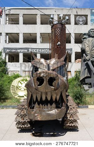 Sevastopol, Crimea-may 31, 2018: Tractor In The Form Of A Wolf At The Exhibition Of Cars In The Muse