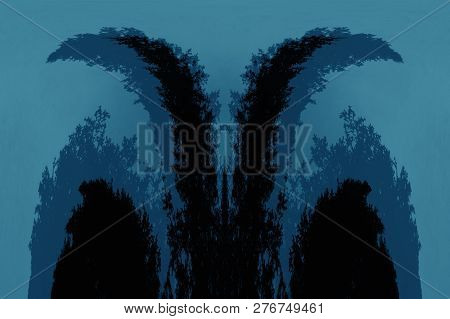 Scary Background With Ghost In Dark Night Tones. Night Silhouette Of Creepy Monster In Shadow With C