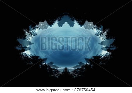 Scary Background With Ghostly Portal In Dark Night Tones. Night Silhouette Of Creepy Supernatural Po