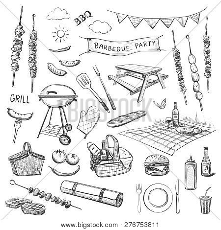 Collection Of Vector Hand Drawings Of Barbecue