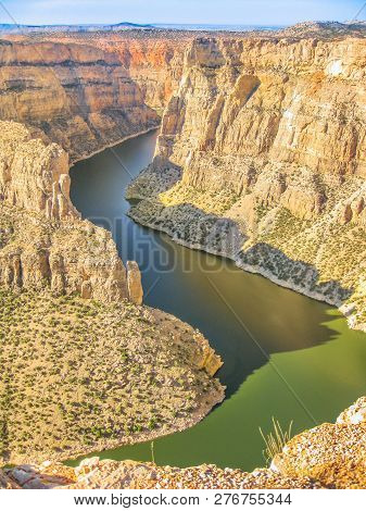 Scenic Landscape Of Devil Canyon Overlook At Bighorn Canyon National Recreation In Montana, United S