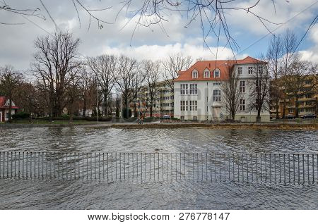 Kolobrzeg, West Pomeranian / Poland - 2018: Sunken Boulevards In A Seaside Town On The Parsęta River