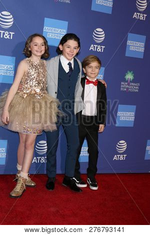 PALM SPRINGS - JAN 17:  Pixie Davies, Joel Dawson, Nathanael Saleh at the 30th Palm Springs Film Festival Awards Gala at the Palm Springs Convention Center on January 17, 2019 in Palm Springs, CA