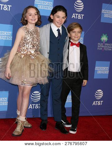 PALM SPRINGS - JAN 17:  Pixie Davies, Joel Dawson, Nathanael Saleh at the 30th Palm Springs Film Festival Awards Gala at the Palm Springs Convention Center on January 17, 2019 in Palm Springs, CA