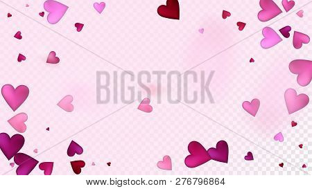 Red, Pink Hearts Vector Confetti. Valentines Day Romantic Pattern. Beautiful Pink Frame Valentines D